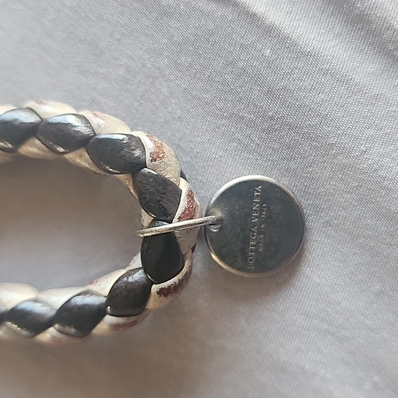 Bottega Veneta Dark Brown Cream Woven Leather Braid Keychain Bag Charm - Picture 3 of 5